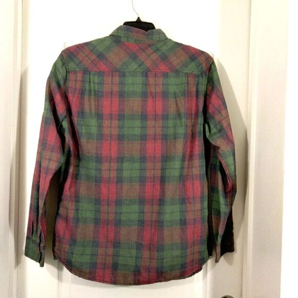 Lee Mens Large Button Up Shirt Pockets Red Green Plaid Flap Pockets - Picture 3 of 5